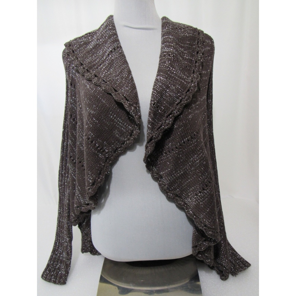 Belldini Brown Pewter Open Front Light Sequence Wrap Knit Sweater Size M Women's